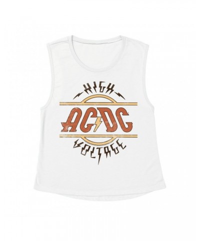 AC/DC Ladies' Muscle Tank Top | Retro Colored High Voltage Design Distressed Shirt $15.82 Shirts