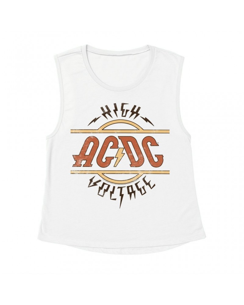 AC/DC Ladies' Muscle Tank Top | Retro Colored High Voltage Design Distressed Shirt $15.82 Shirts