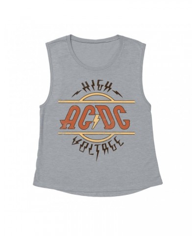 AC/DC Ladies' Muscle Tank Top | Retro Colored High Voltage Design Distressed Shirt $15.82 Shirts