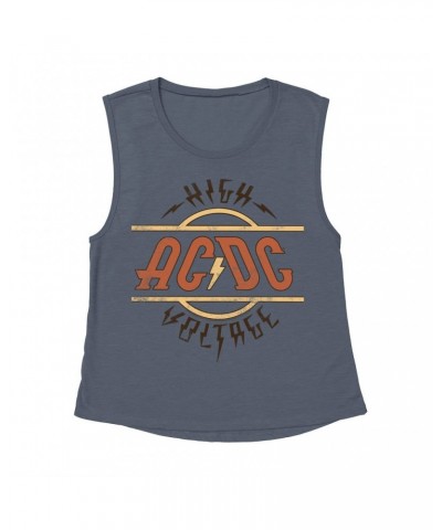 AC/DC Ladies' Muscle Tank Top | Retro Colored High Voltage Design Distressed Shirt $15.82 Shirts