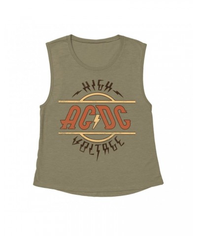 AC/DC Ladies' Muscle Tank Top | Retro Colored High Voltage Design Distressed Shirt $15.82 Shirts