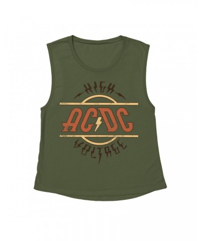 AC/DC Ladies' Muscle Tank Top | Retro Colored High Voltage Design Distressed Shirt $15.82 Shirts