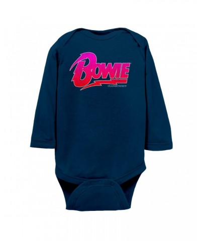 David Bowie Long Sleeve Bodysuit | Pink and Red Bowie Logo Bodysuit $9.60 Shirts