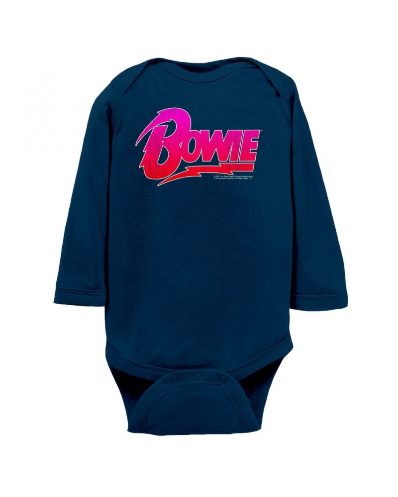 David Bowie Long Sleeve Bodysuit | Pink and Red Bowie Logo Bodysuit $9.60 Shirts