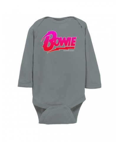 David Bowie Long Sleeve Bodysuit | Pink and Red Bowie Logo Bodysuit $9.60 Shirts