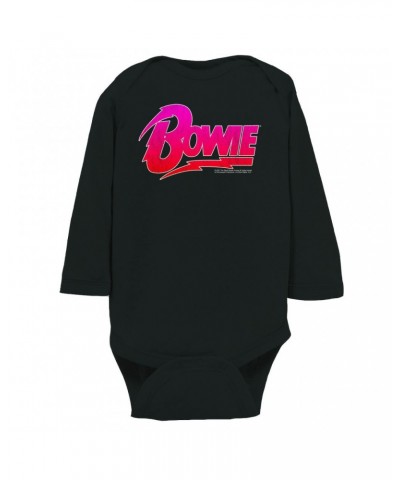 David Bowie Long Sleeve Bodysuit | Pink and Red Bowie Logo Bodysuit $9.60 Shirts