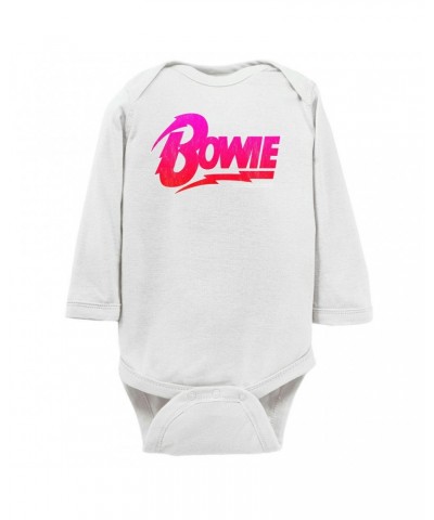 David Bowie Long Sleeve Bodysuit | Pink and Red Bowie Logo Bodysuit $9.60 Shirts