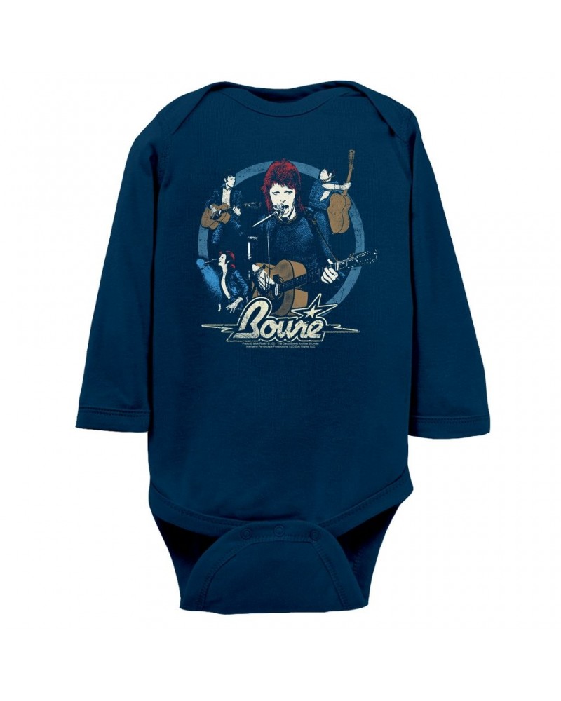 David Bowie Long Sleeve Bodysuit | Collage Design Distressed Bodysuit $10.12 Shirts