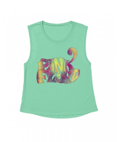 Pink Floyd Ladies' Muscle Tank Top | Tie Dye Groovy Logo Distressed Shirt $13.84 Shirts