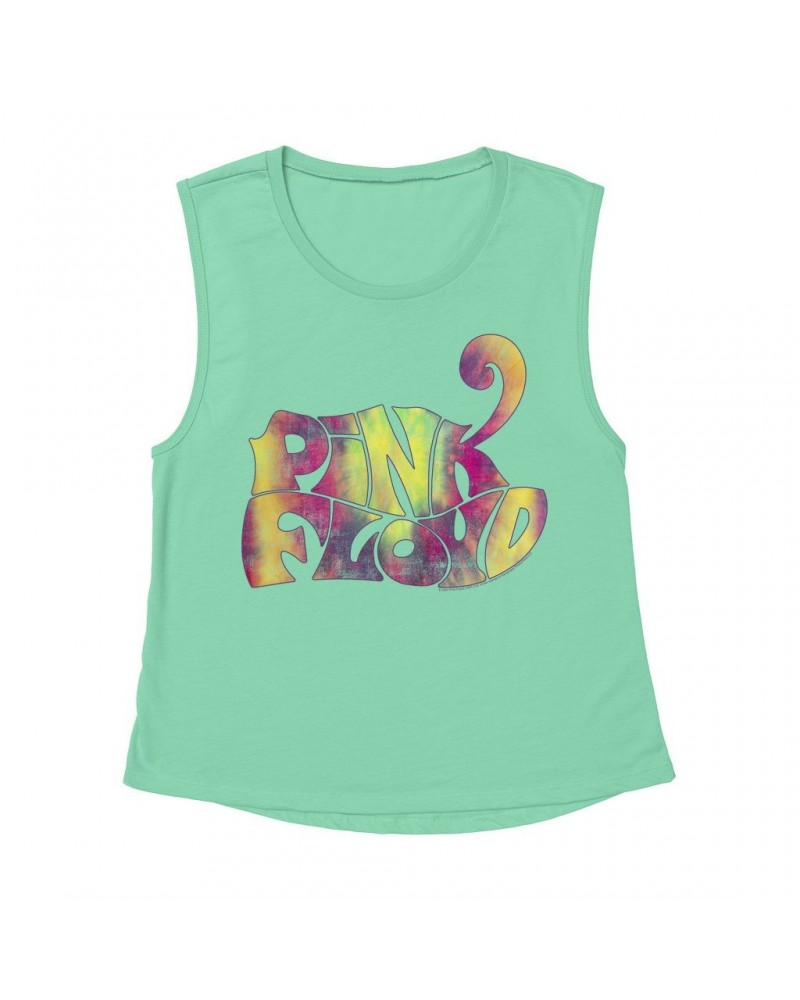 Pink Floyd Ladies' Muscle Tank Top | Tie Dye Groovy Logo Distressed Shirt $13.84 Shirts