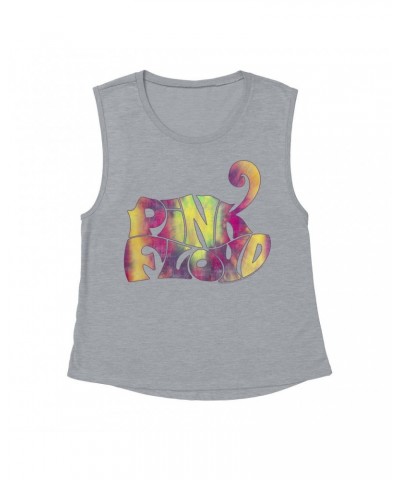 Pink Floyd Ladies' Muscle Tank Top | Tie Dye Groovy Logo Distressed Shirt $13.84 Shirts