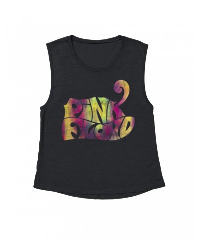 Pink Floyd Ladies' Muscle Tank Top | Tie Dye Groovy Logo Distressed Shirt $13.84 Shirts