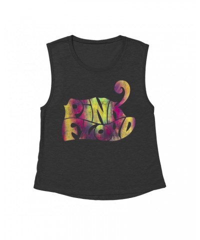 Pink Floyd Ladies' Muscle Tank Top | Tie Dye Groovy Logo Distressed Shirt $13.84 Shirts