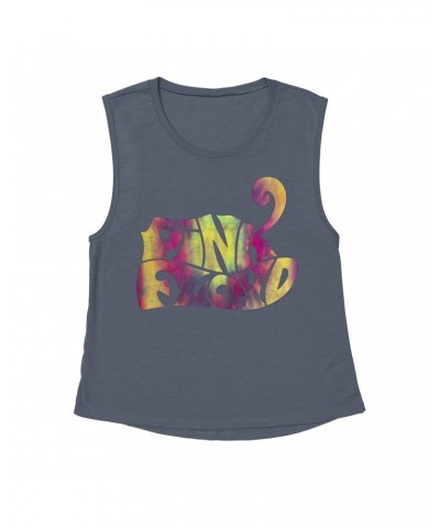 Pink Floyd Ladies' Muscle Tank Top | Tie Dye Groovy Logo Distressed Shirt $13.84 Shirts