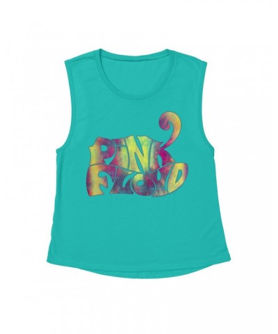 Pink Floyd Ladies' Muscle Tank Top | Tie Dye Groovy Logo Distressed Shirt $13.84 Shirts