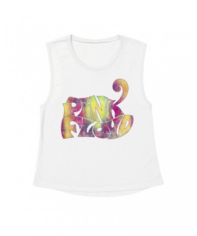 Pink Floyd Ladies' Muscle Tank Top | Tie Dye Groovy Logo Distressed Shirt $13.84 Shirts