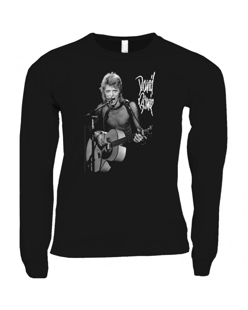 David Bowie Long Sleeve Shirt | Mick Rock Photo In Concert Shirt $13.18 Shirts