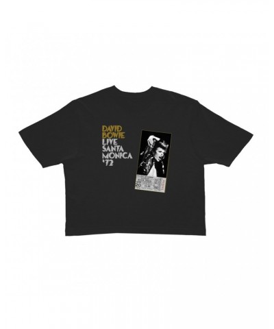 David Bowie Ladies' Crop Tee | Live At Santa Monica 1972 Concert Ticket Promotion Crop T-shirt $11.05 Shirts